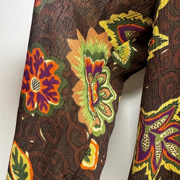 Oscar semi sheer button up floral print blouse with attached tie size 14 - Picture 4 of 8